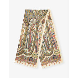 Etro Paisley-print fringed wool and silk-blend scarf | LYBSTORE