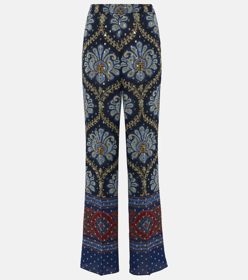 Etro Paisley silk-blend wide-leg pants | LYBSTORE