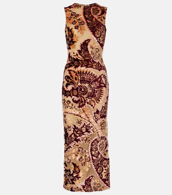 Etro Paisley velvet and tulle jacquard midi dress