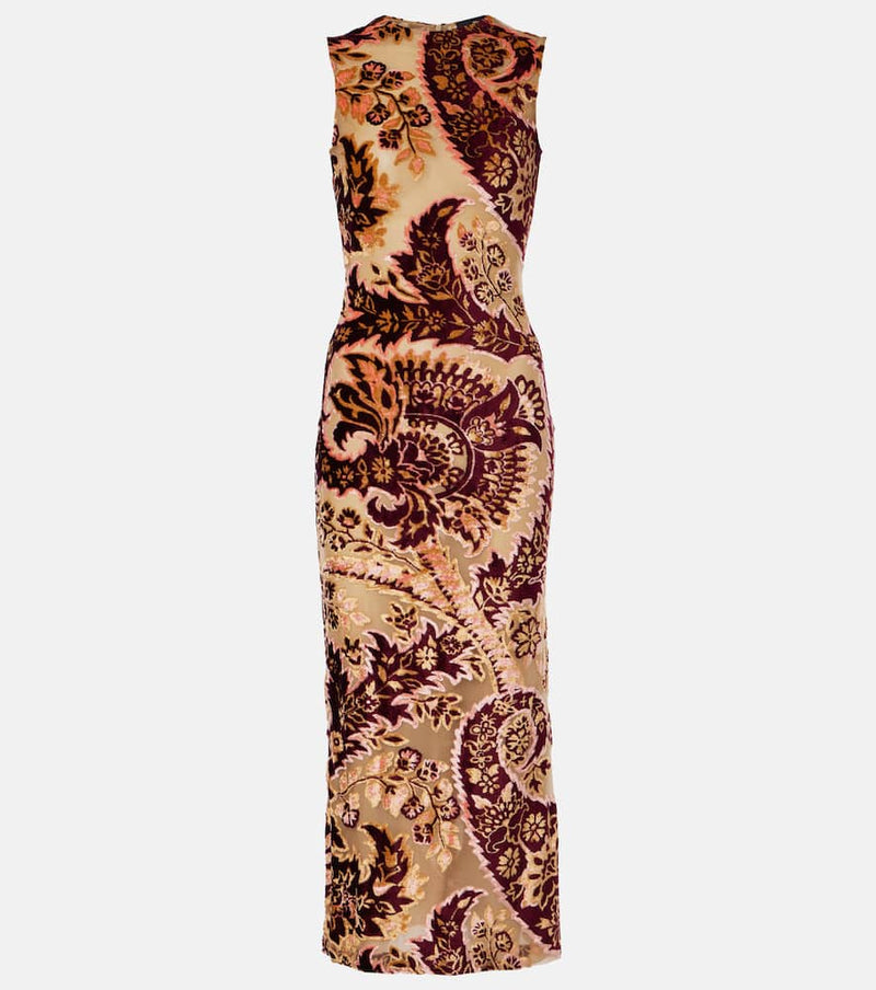 Etro Paisley velvet and tulle jacquard midi dress