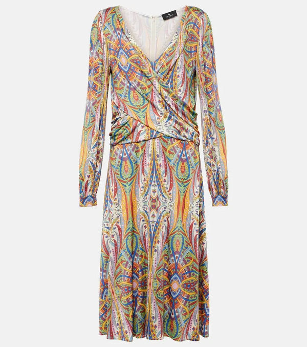 Etro Printed gathered jersey midi dress | LYBSTORE