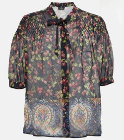 Etro Tie-neck printed silk top