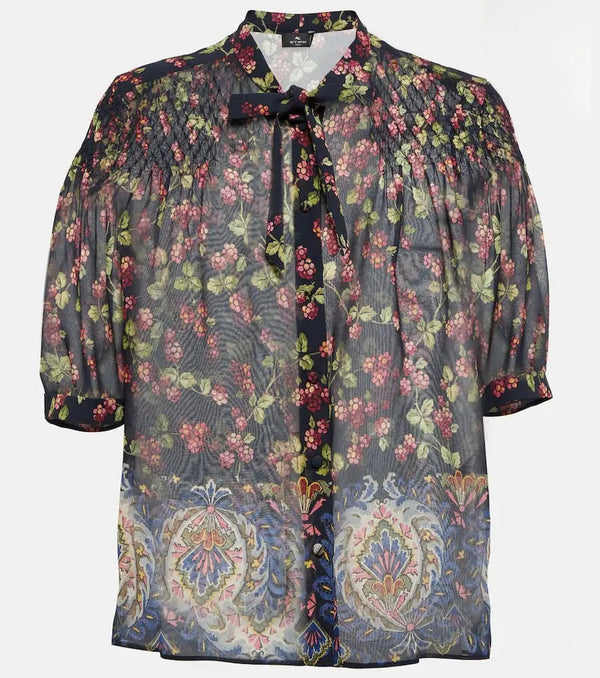 Etro Tie-neck printed silk top | LYBSTORE