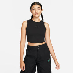 Camiseta de tirantes de tela de canalé pequeña ajustada cropped para mujer Nike Sportswear Chill Knit - Negro