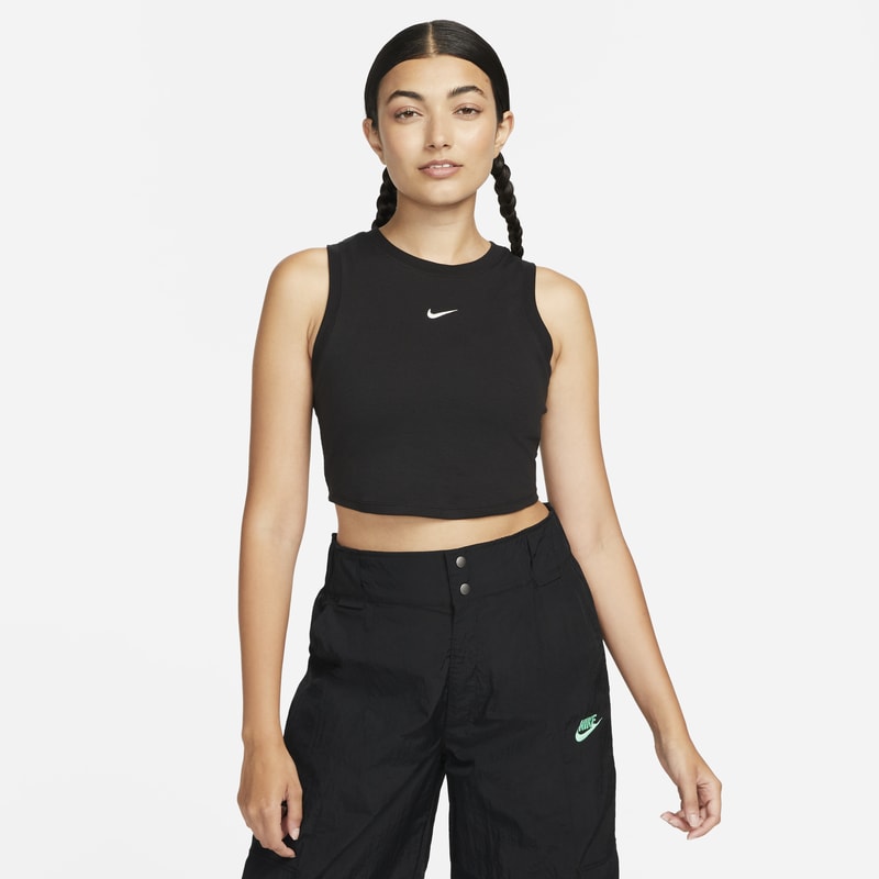 Camiseta de tirantes de tela de canalé pequeña ajustada cropped para mujer Nike Sportswear Chill Knit - Negro