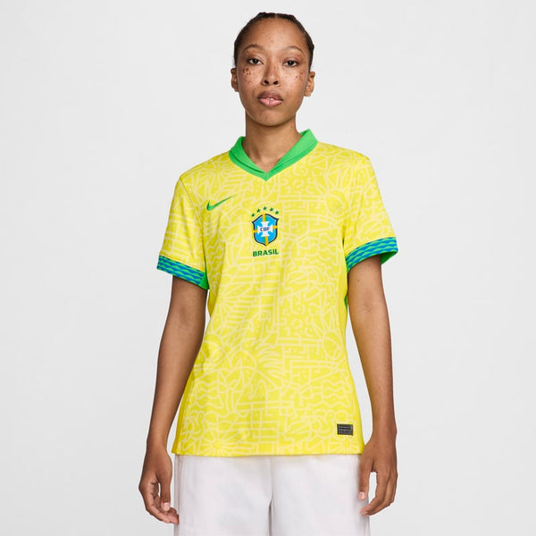 Jersey de fútbol Nike Dri-FIT replica de Brasil local 2024 Stadium para mujer - Amarillo