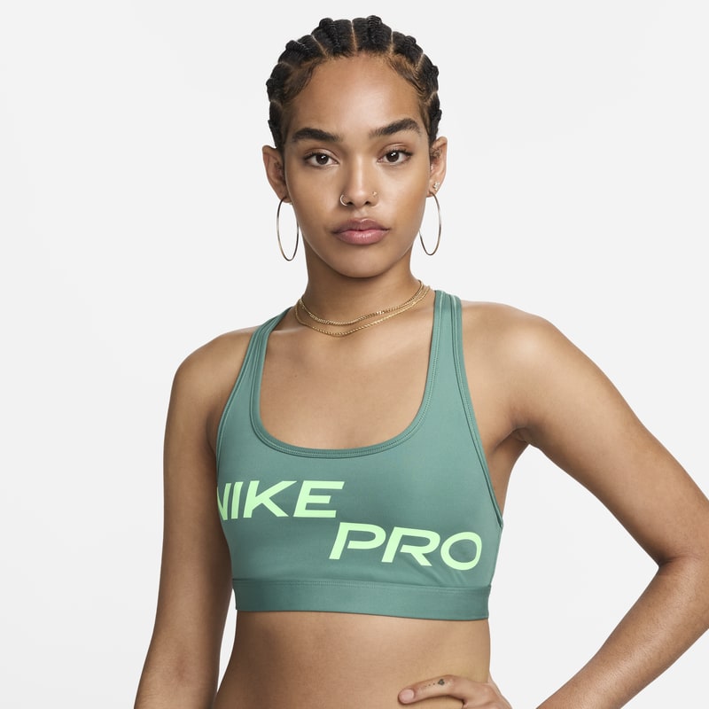 Bra deportivo sin almohadilla con gráfico para mujer Nike Pro Swoosh Light Support - Verde