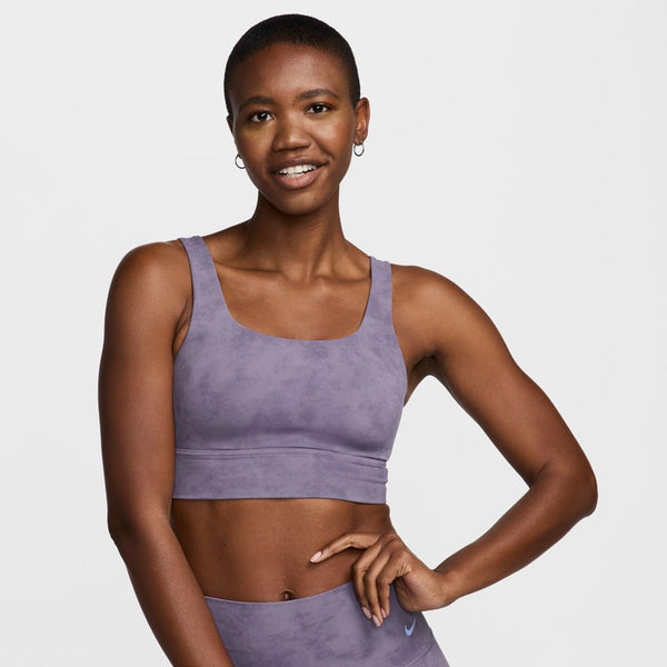 Bra deportivo de media sujeción de talle largo con almohadilla para mujer Nike Zenvy Tie-Dye - Morado