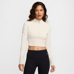 Suéter de manga larga slim top cropped con medio cierre para mujer Nike Sportswear Chill Knit - Marrón