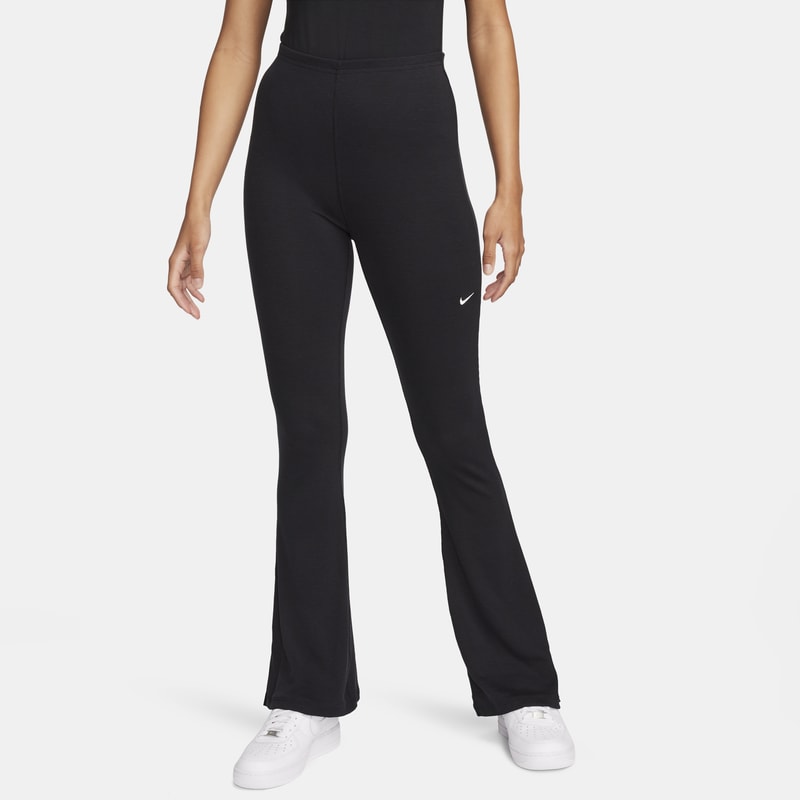 Leggings acampanados de tela de minicanalé ajustados para mujer Nike Sportswear Chill Knit - Negro