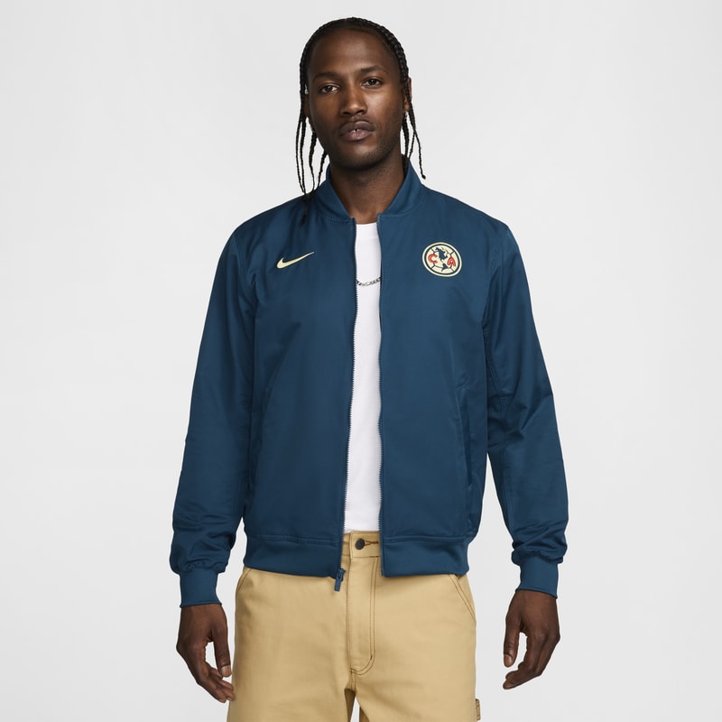 Chamarra bomber de fútbol Nike de tejido Woven y sin forro para hombre Club América Sport Essentials - Azul