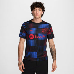 Playera de manga corta de fútbol Nike Dri-FIT para antes del partido para hombre FC Barcelona Academy Pro Away - Negro