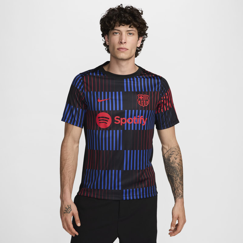 Playera de manga corta de fútbol Nike Dri-FIT para antes del partido para hombre FC Barcelona Academy Pro Away - Negro