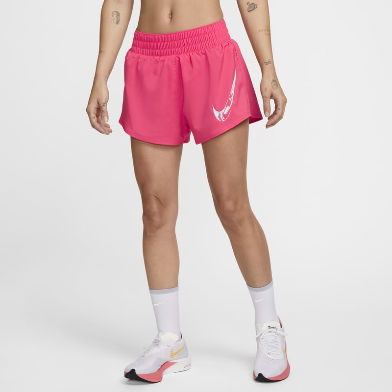 Shorts Dri-FIT con gráfico de tiro medio con forro de ropa interior para mujer Nike One - Rosa