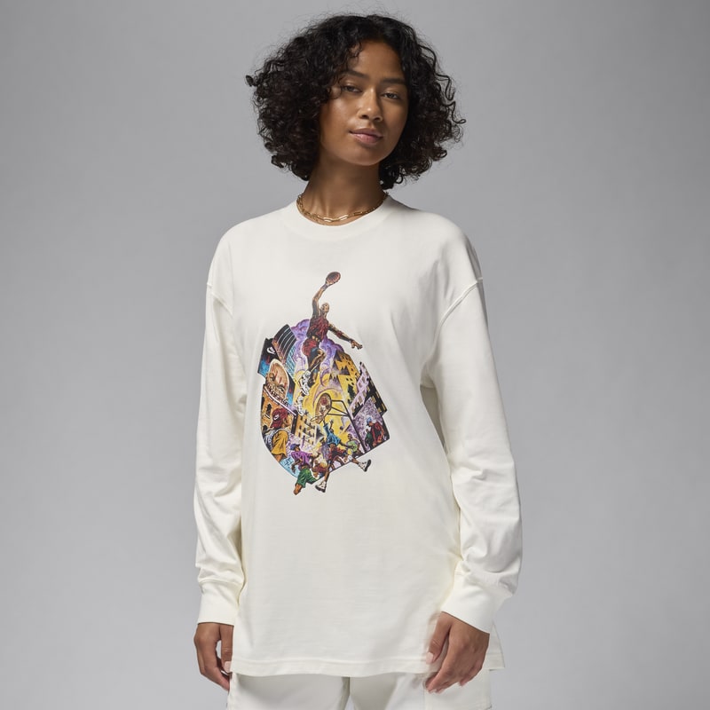 Playera de manga larga oversized para mujer Jordan - Blanco