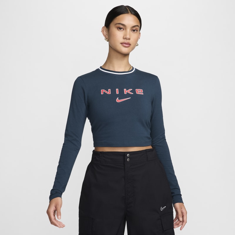 Playera de manga larga con gráfico cropped y entallada para mujer Nike Sportswear Chill Knit - Azul