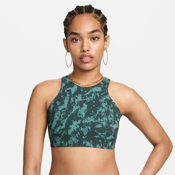 Bra deportivo estampado de media sujeción con forro ligero para mujer Nike One Strappy Back - Verde