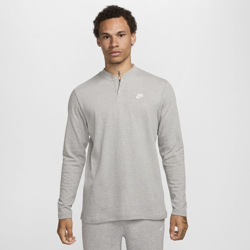 Henley de manga larga para hombre Nike Club - Gris