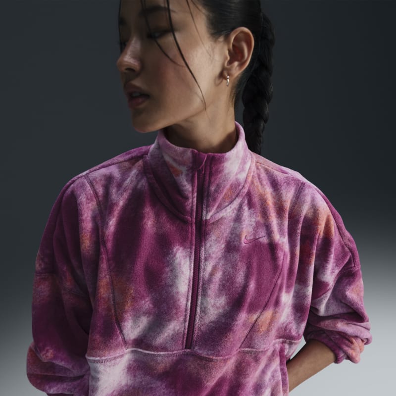 Sudadera de tejido Fleece Therma-FIT con estampado oversized de 1/2 cierre para mujer Nike One - Morado