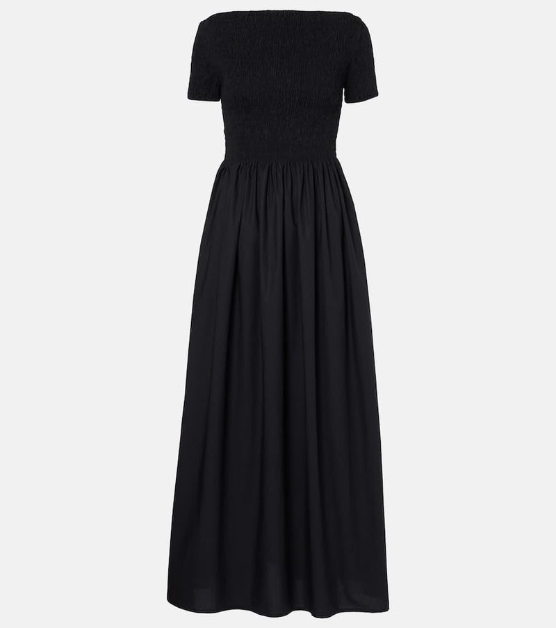 Faithfull Shirred off-shoulder cotton maxi dress