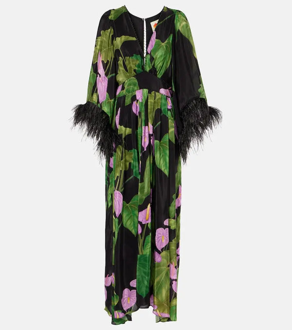 Farm Rio Anthurium floral fringed kaftan