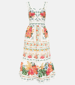 Farm Rio Floral scalloped cotton midi dress