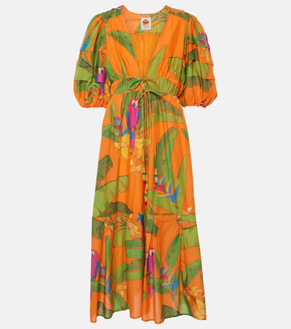 Farm Rio Fresh Macaws cotton midi dress