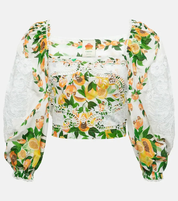 Farm Rio Lace-trimmed printed cotton blouse | LYBSTORE