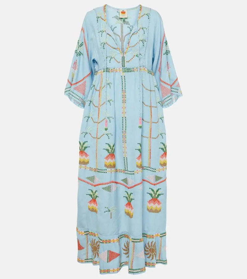 Farm Rio Pineapple linen-blend beach cover-up