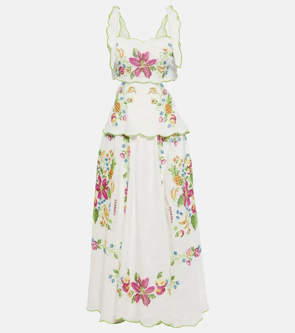 Farm Rio Tropical Romance embroidered midi dress