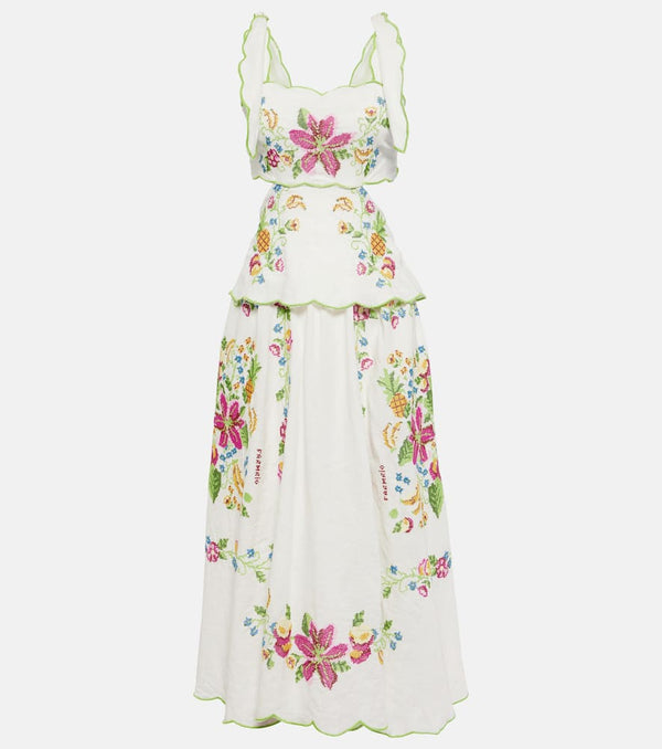 Farm Rio Tropical Romance embroidered midi dress