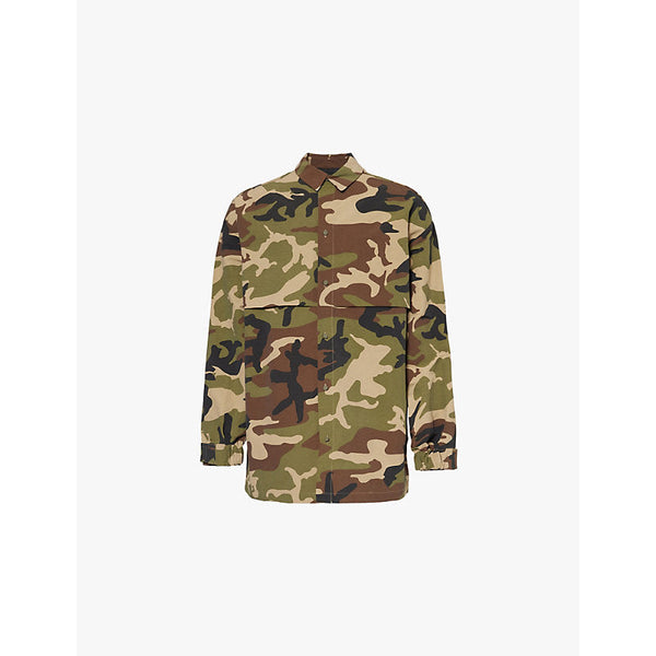 Mens Fear Of God Essentials Camouflage panels relaxed-fit woven-blend overshirt