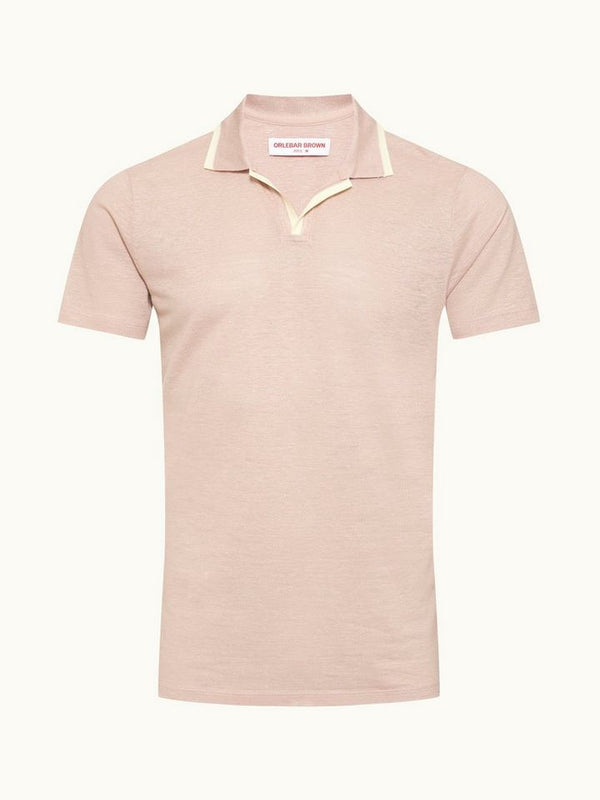 Felix Linen - Resort Collar Linen Pique Polo Shirt In Seashell Pink