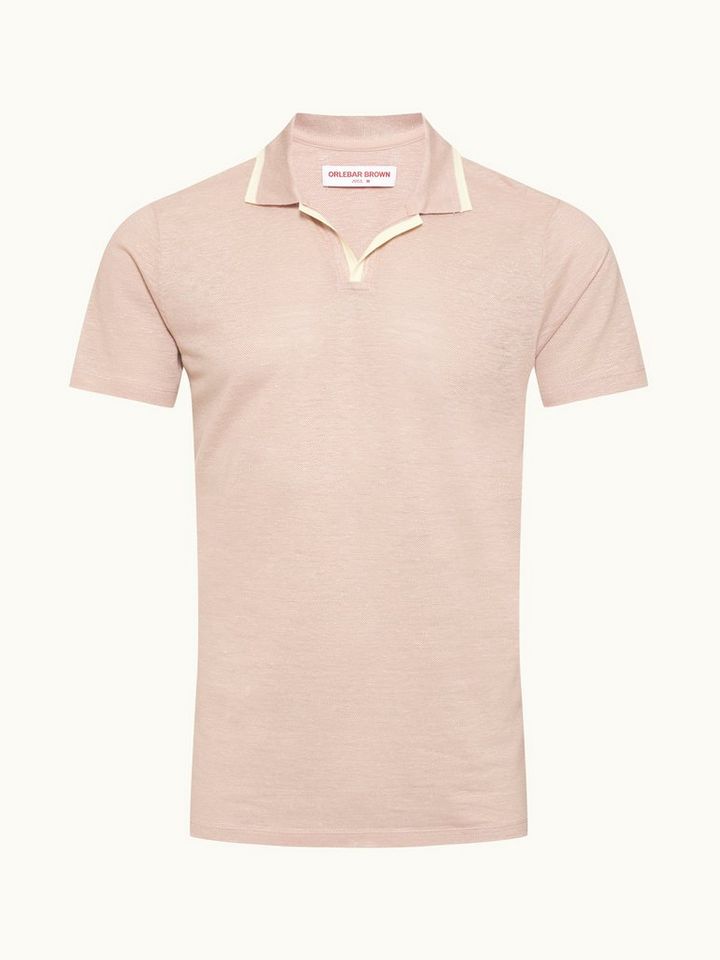 Felix Linen - Resort Collar Linen Pique Polo Shirt In Seashell Pink