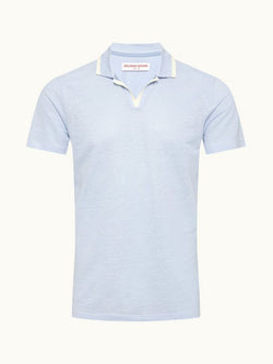 Felix Linen - Resort Collar Linen Pique Polo Shirt In Soft Blue