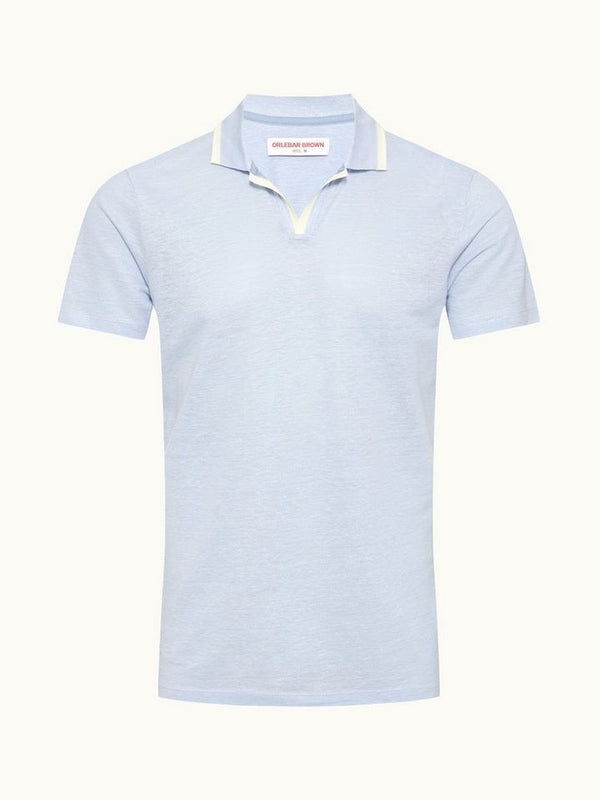 Felix Linen - Resort Collar Linen Pique Polo Shirt In Soft Blue