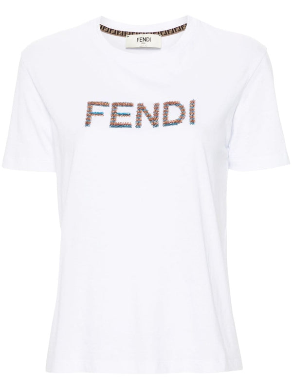 Fendi Embroidered Logo Cotton T Shirt