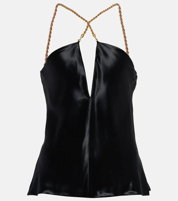 Ferragamo Chain-trimmed satin tank top