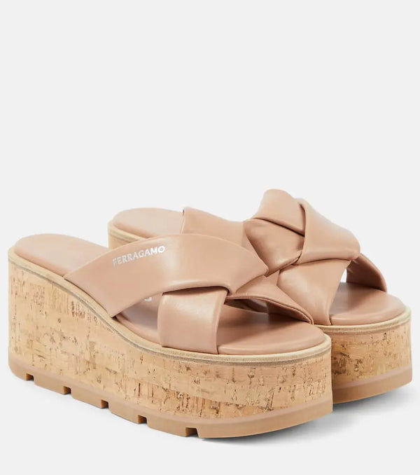 Ferragamo Engracia leather wedge mules | LYBSTORE