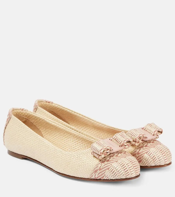 Ferragamo Varina raffia-effect ballet flats