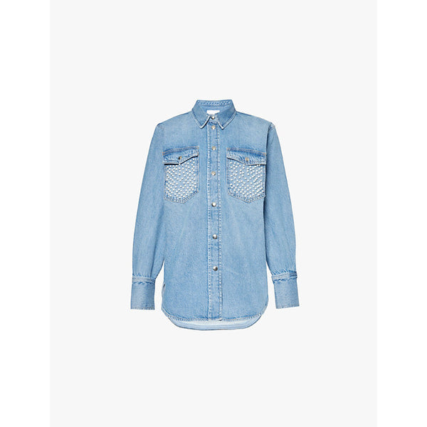 Womens Frame Atelier pearl-embellished oversized denim jacket