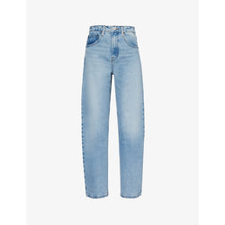 Frame Brand-patch contrast-stitch barrel-leg mid-rise recycled denim-blend jeans