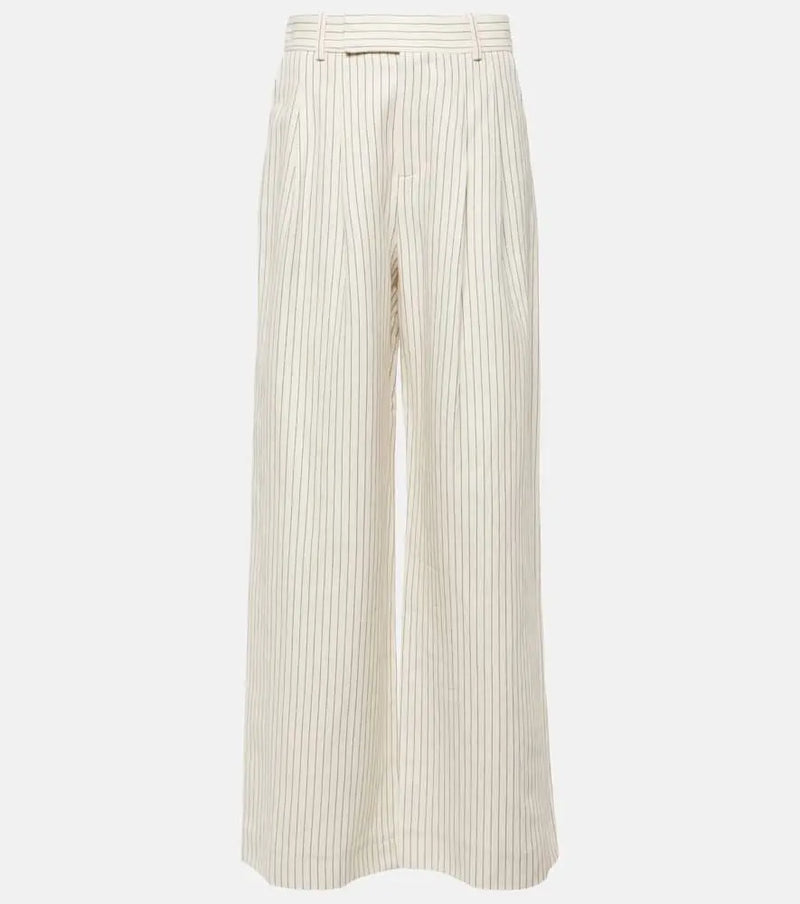 Frame Mid-rise cotton and linen wide-leg pants | LYBSTORE