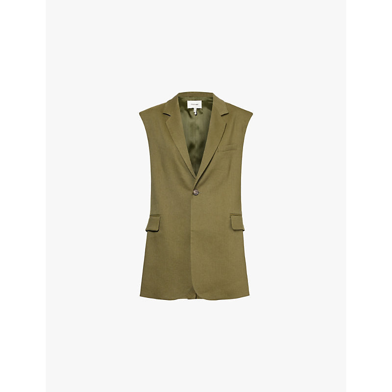 Womens Frame Notch-lapel sleeveless organic linen-blend blazer