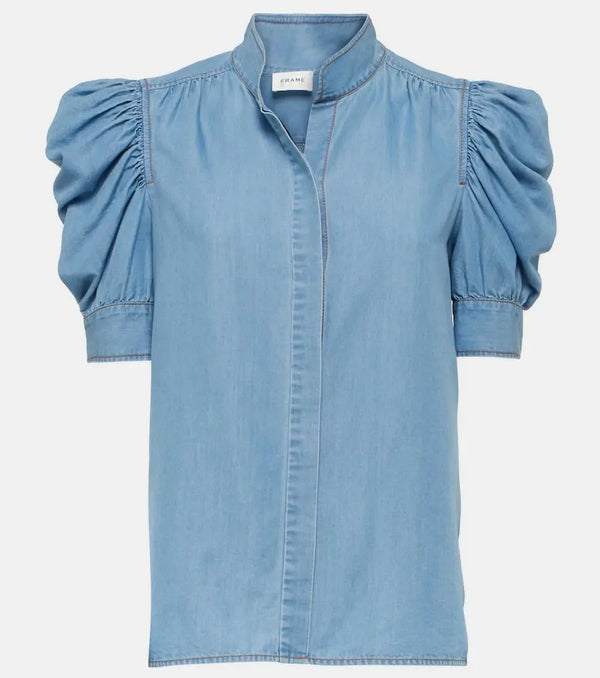 Frame Puff-sleeve denim blouse | LYBSTORE