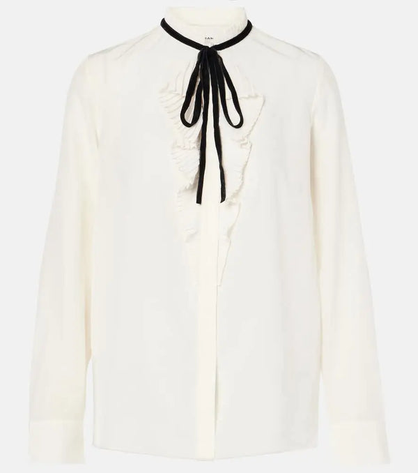 Frame Ruffled tie-neck silk blouse