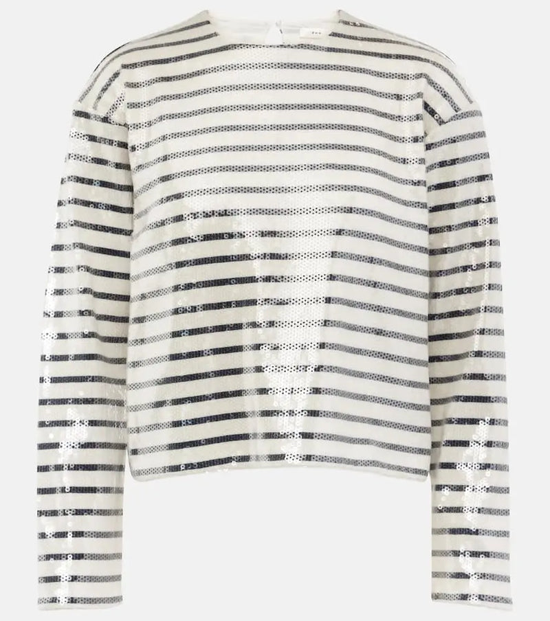 Frame Sequined striped cotton top coat