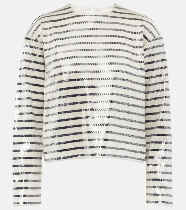 Frame Sequined striped cotton top coat | LYBSTORE