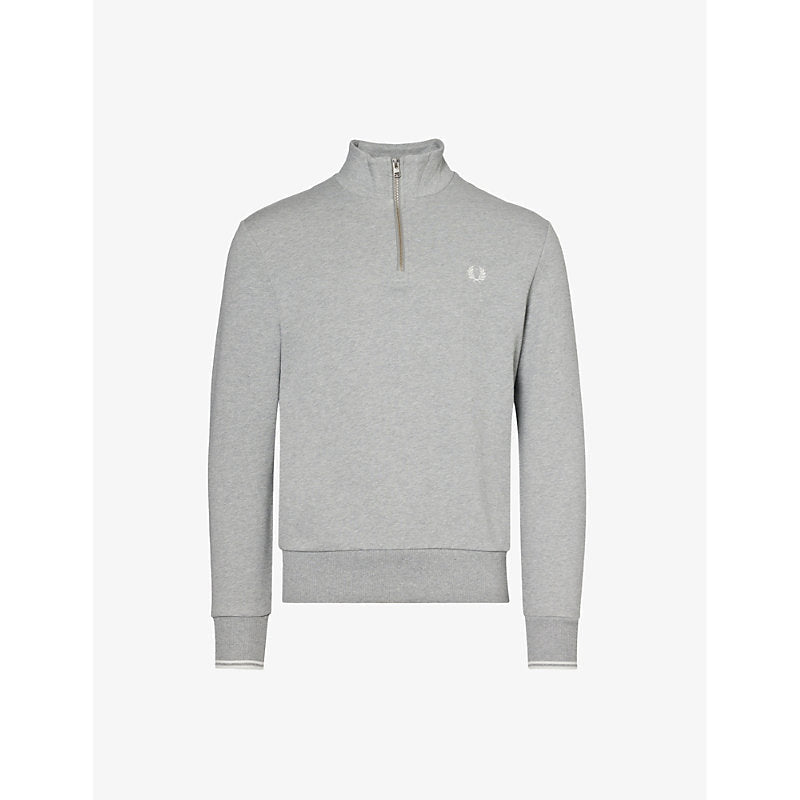 Mens Fred Perry Ringer logo-embroidered half-zip cotton-jersey sweatshirt