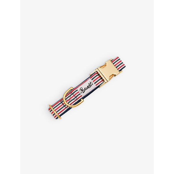 French Bandit Striped logo-patch big woven dog collar